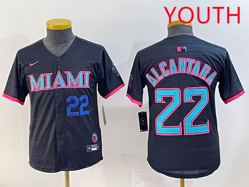 Youth 2025 Miami Marlins #22 Alcantara Black Joint Name Nike MLB Jersey style 5
